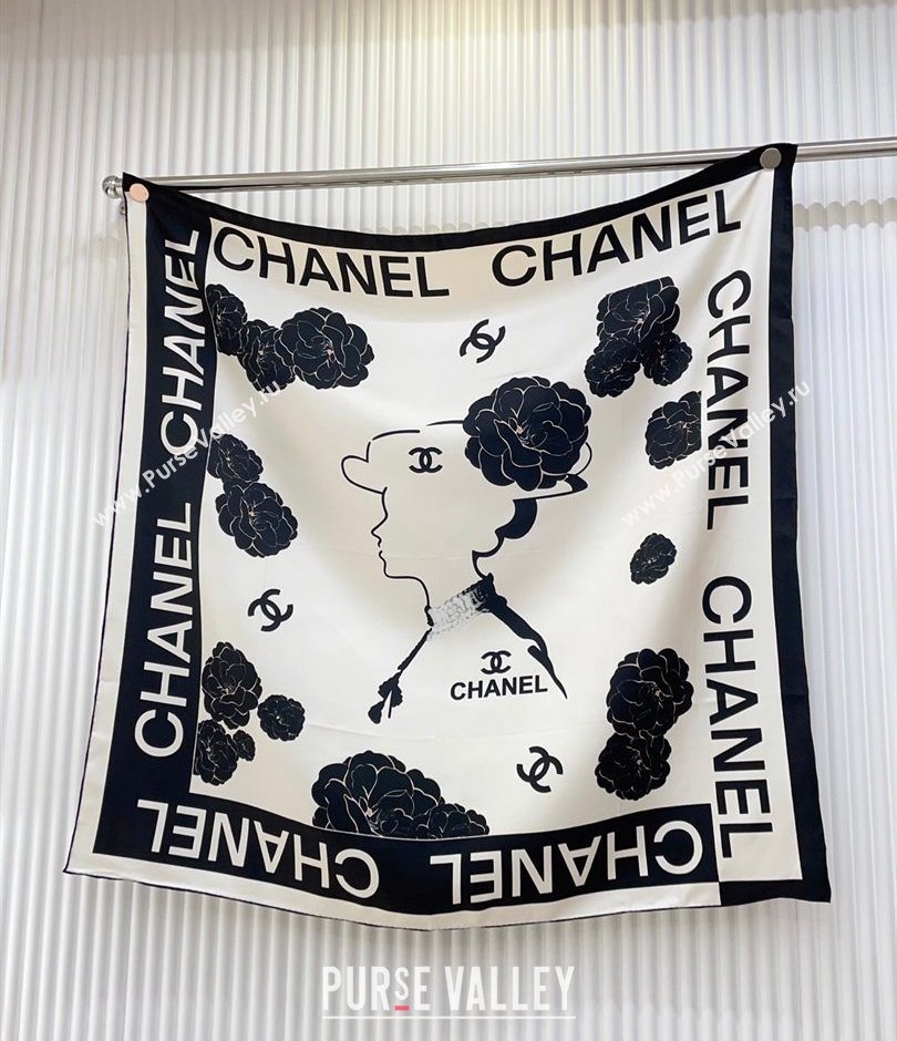 Chanel Coco Silk Square Scarf 90x90cm White 2025 CH051312 (SHI-250513148)