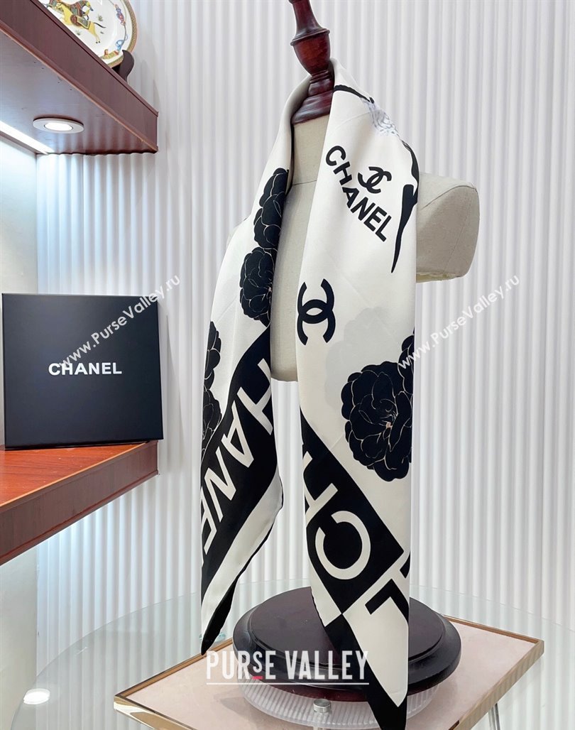 Chanel Coco Silk Square Scarf 90x90cm White 2025 CH051312 (SHI-250513148)