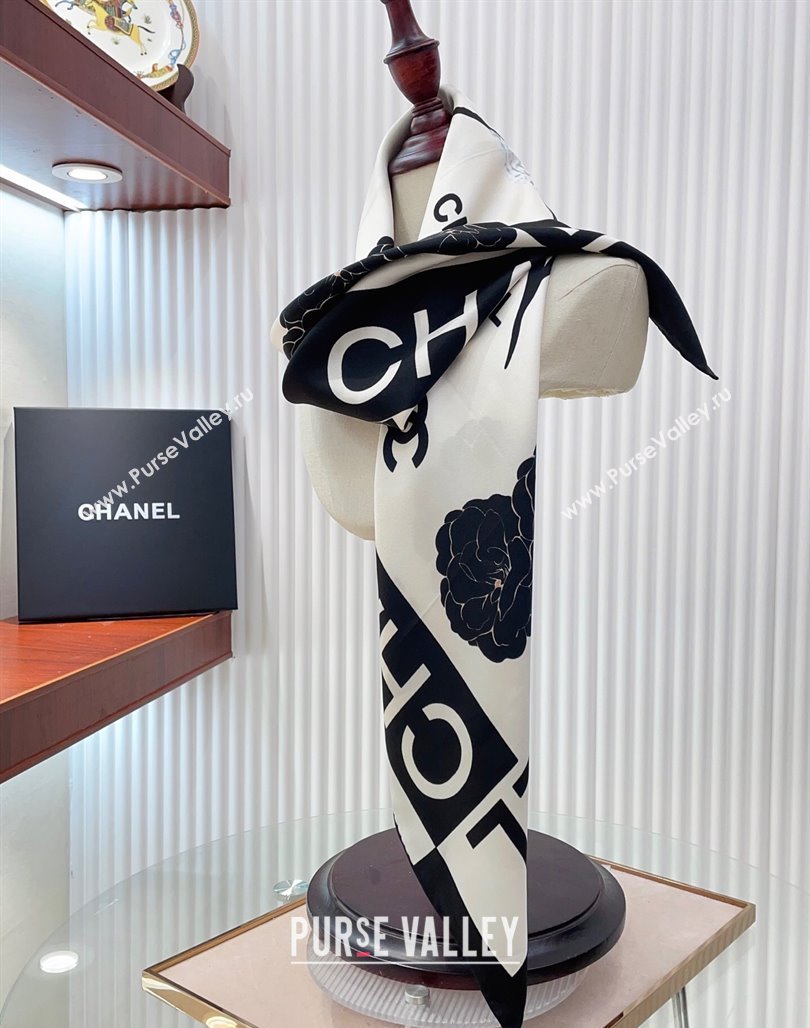 Chanel Coco Silk Square Scarf 90x90cm White 2025 CH051312 (SHI-250513148)