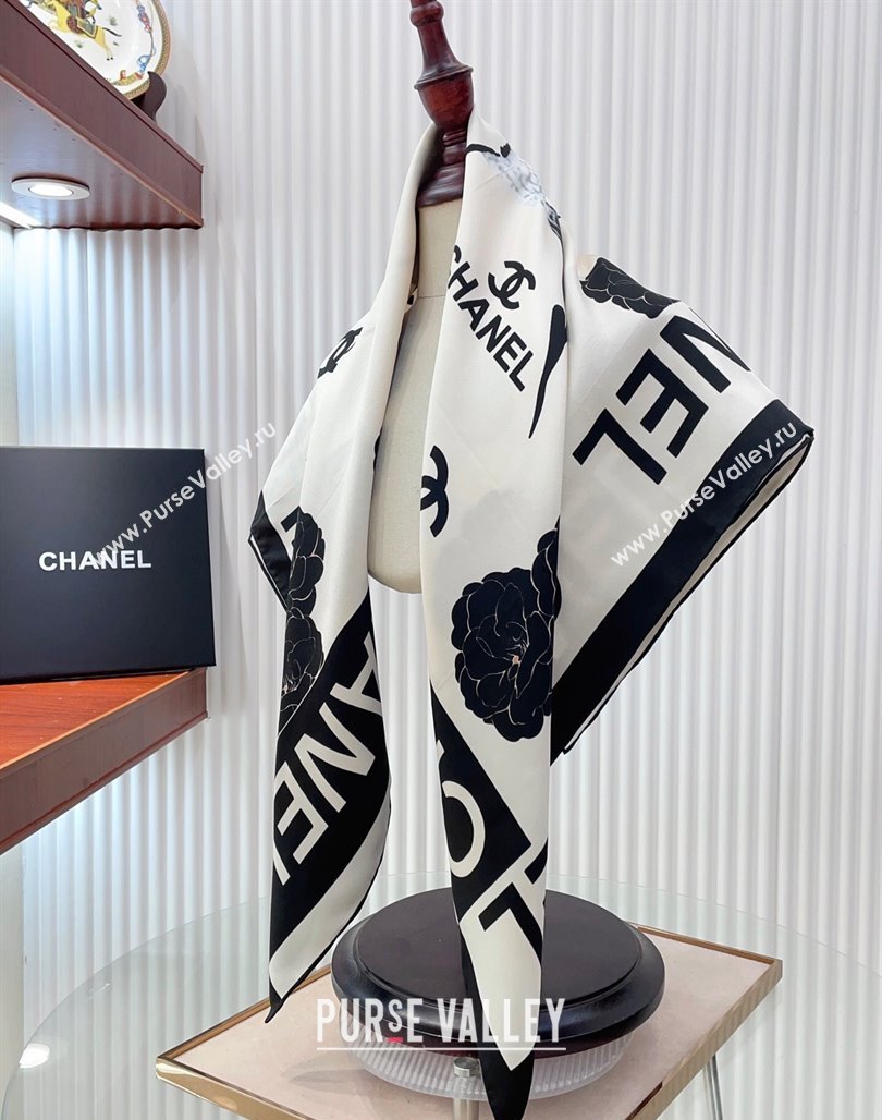 Chanel Coco Silk Square Scarf 90x90cm White 2025 CH051312 (SHI-250513148)