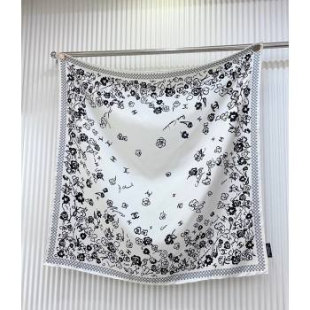 Chanel Flower Silk Square Scarf 90x90cm White 2025 CH051307 (SHI-250513137)