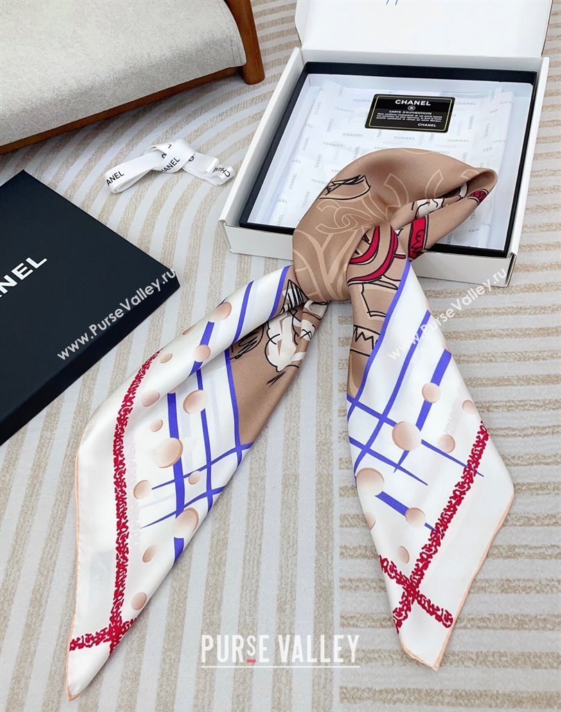 Chanel Camellia Silk Square Scarf 90x90cm Beige 2025 CH051314 (SHI-250513151)