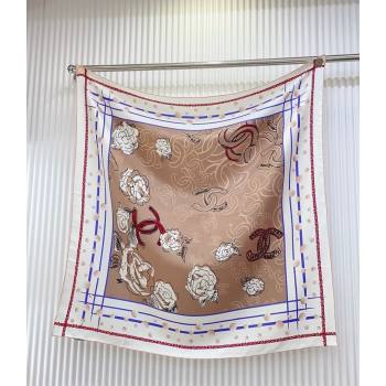 Chanel Camellia Silk Square Scarf 90x90cm Beige 2025 CH051314 (SHI-250513151)