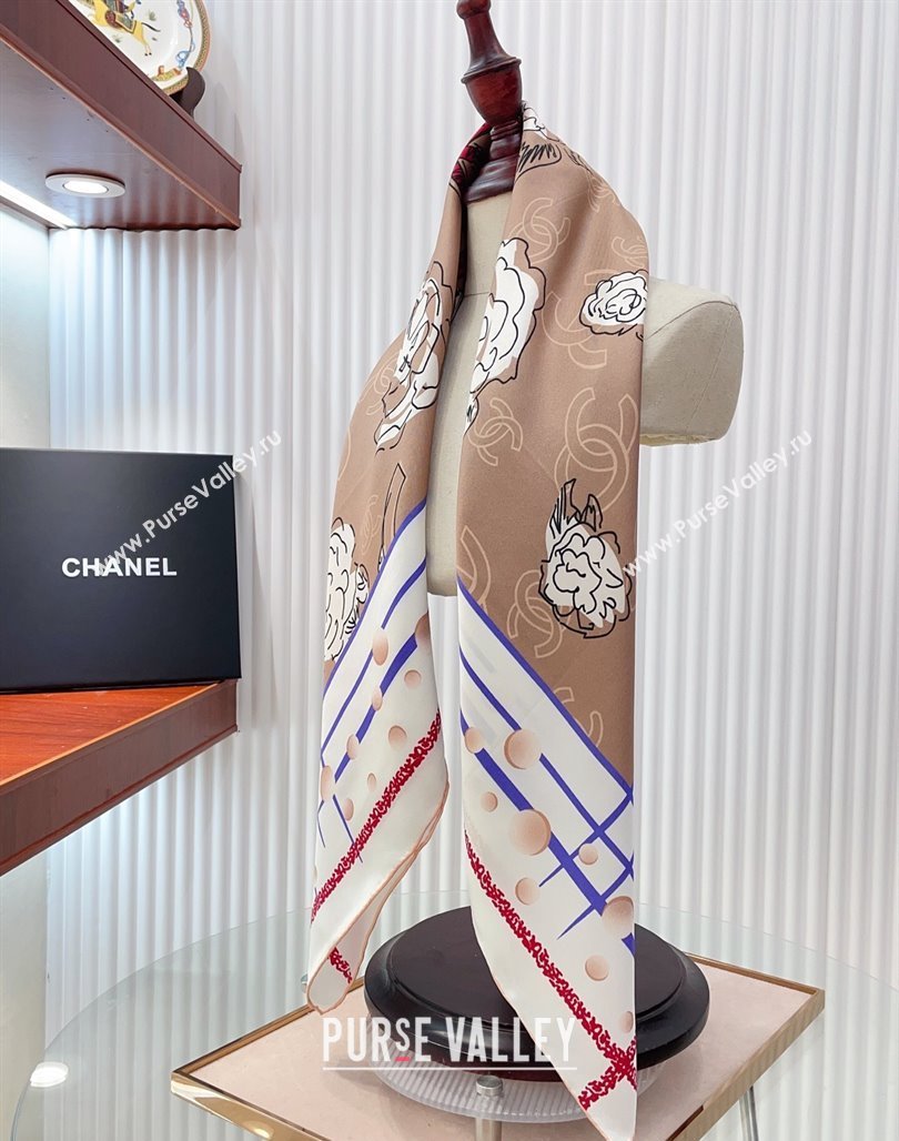 Chanel Camellia Silk Square Scarf 90x90cm Beige 2025 CH051314 (SHI-250513151)