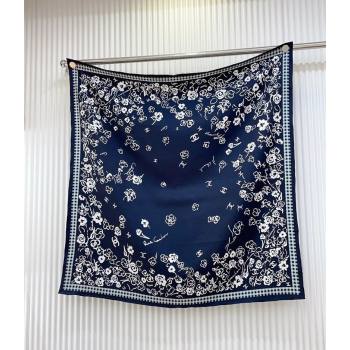 Chanel Flower Silk Square Scarf 90x90cm Navy Blue 2025 CH051307 (SHI-250513138)
