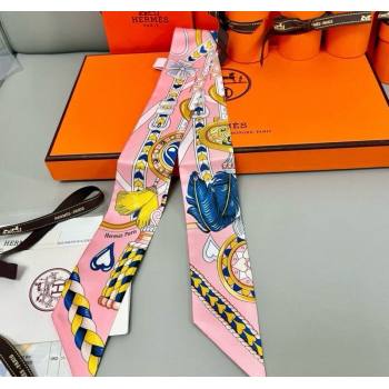 Hermes Harnais de Coeur Twilly Silk Bandeau Scarf 5x86cm Pink 2025 (SHI-250514008)