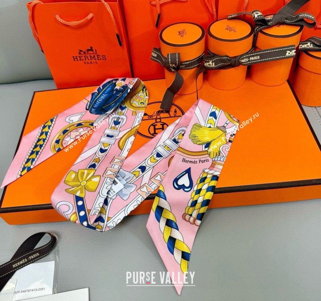 Hermes Harnais de Coeur Twilly Silk Bandeau Scarf 5x86cm Pink 2025 (SHI-250514008)