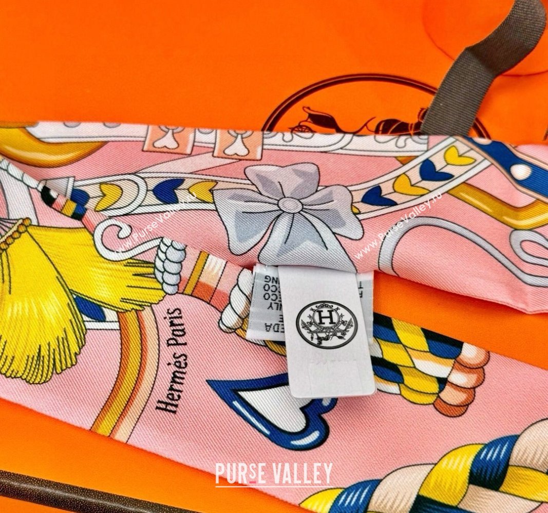 Hermes Harnais de Coeur Twilly Silk Bandeau Scarf 5x86cm Pink 2025 (SHI-250514008)