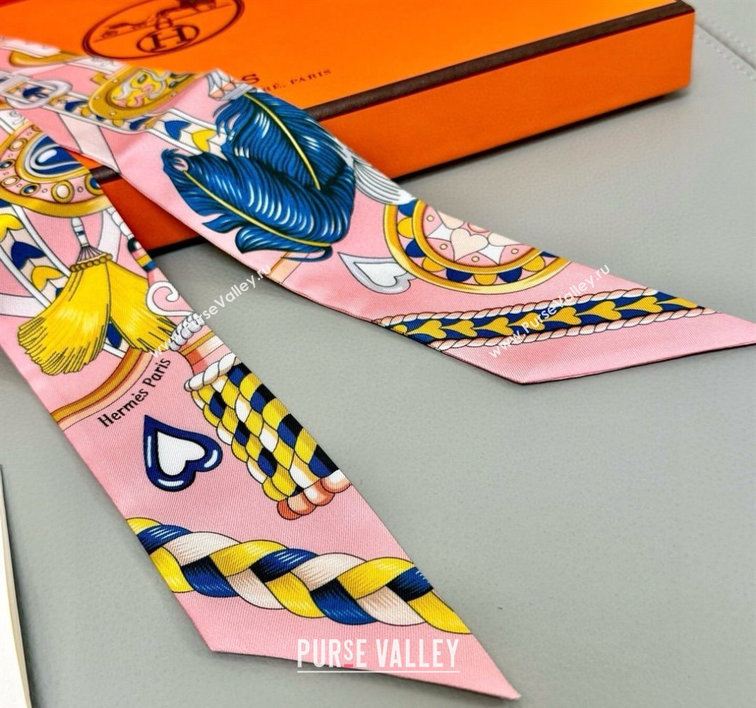 Hermes Harnais de Coeur Twilly Silk Bandeau Scarf 5x86cm Pink 2025 (SHI-250514008)