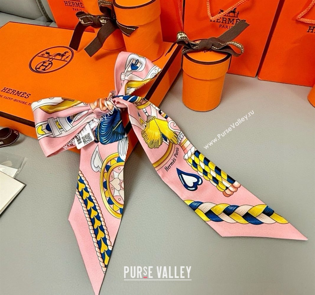 Hermes Harnais de Coeur Twilly Silk Bandeau Scarf 5x86cm Pink 2025 (SHI-250514008)