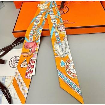 Hermes Harnais de Coeur Twilly Silk Bandeau Scarf 5x86cm Orange 2025 (SHI-250514010)