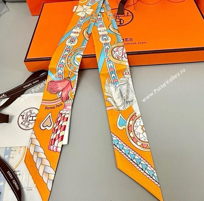 Hermes Harnais de Coeur Twilly Silk Bandeau Scarf 5x86cm Orange 2025 (SHI-250514010)