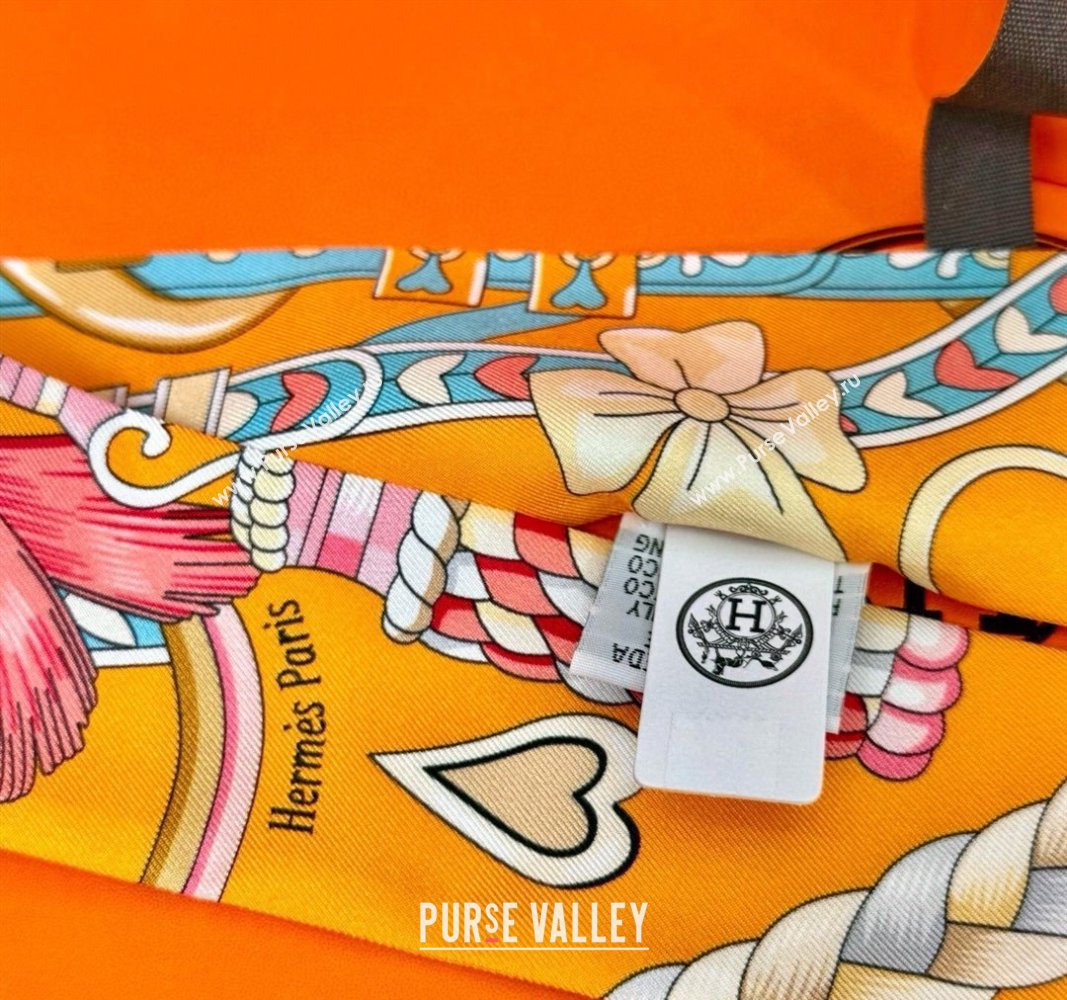 Hermes Harnais de Coeur Twilly Silk Bandeau Scarf 5x86cm Orange 2025 (SHI-250514010)