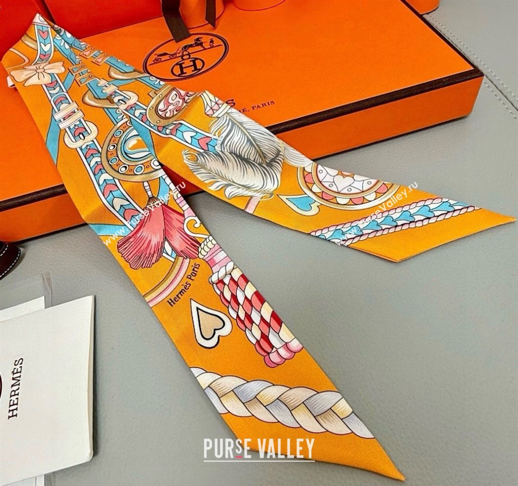 Hermes Harnais de Coeur Twilly Silk Bandeau Scarf 5x86cm Orange 2025 (SHI-250514010)