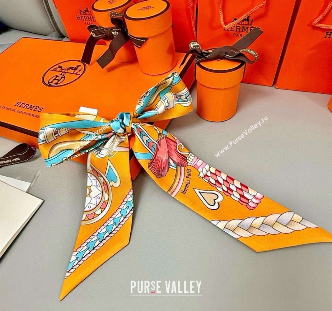 Hermes Harnais de Coeur Twilly Silk Bandeau Scarf 5x86cm Orange 2025 (SHI-250514010)