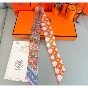 Hermes La Danse des Amazones Twilly Silk Bandeau Scarf 5x86cm Orange 2025 (SHI-250514015)