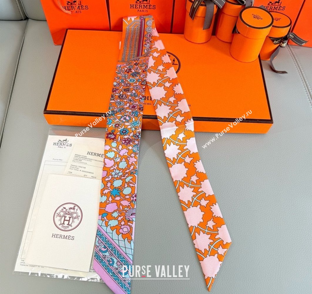 Hermes La Danse des Amazones Twilly Silk Bandeau Scarf 5x86cm Orange 2025 (SHI-250514015)