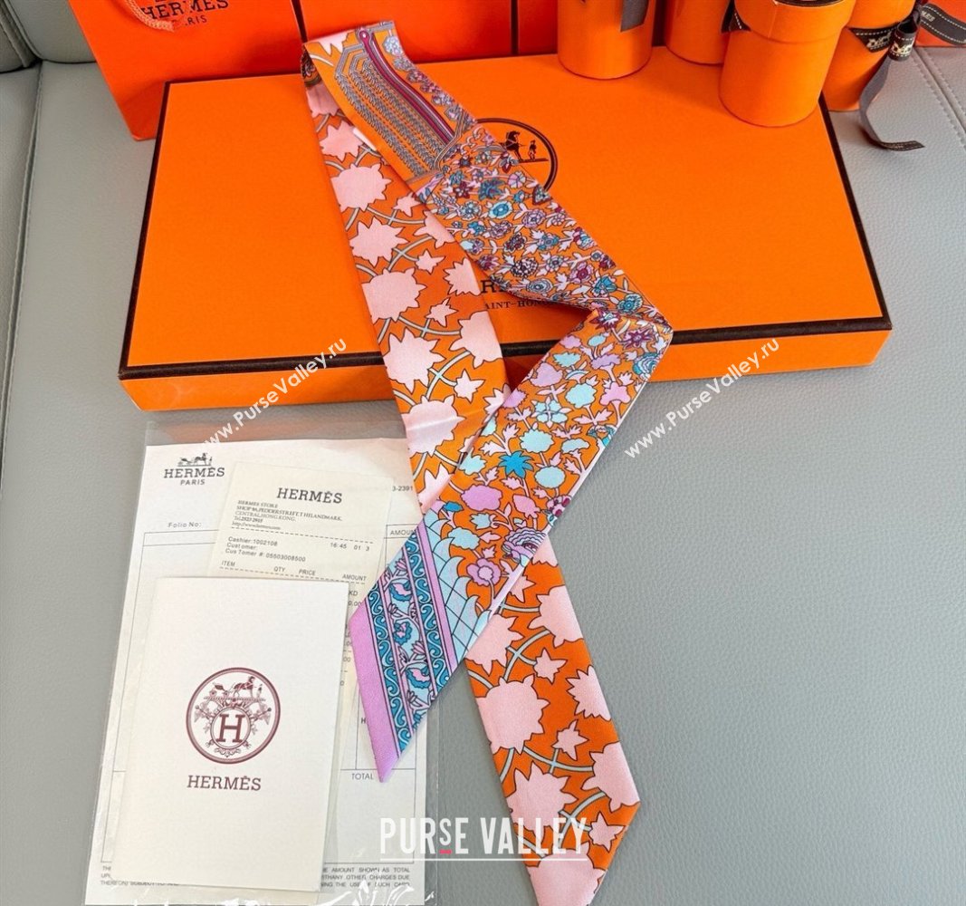 Hermes La Danse des Amazones Twilly Silk Bandeau Scarf 5x86cm Orange 2025 (SHI-250514015)
