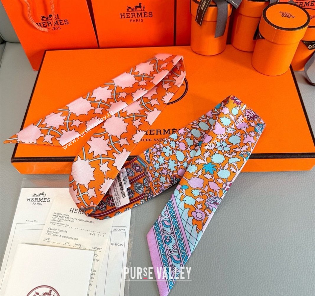 Hermes La Danse des Amazones Twilly Silk Bandeau Scarf 5x86cm Orange 2025 (SHI-250514015)