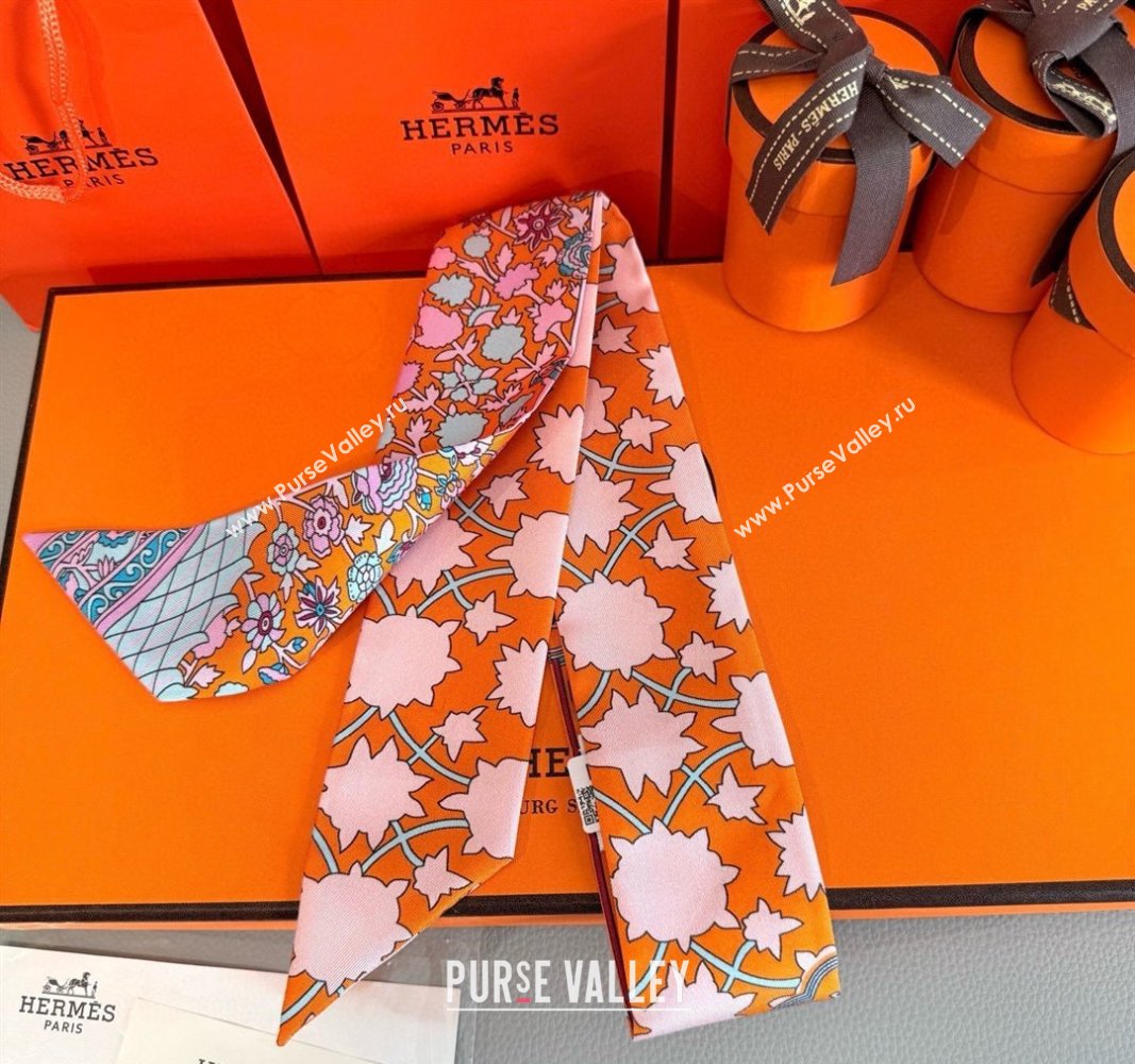 Hermes La Danse des Amazones Twilly Silk Bandeau Scarf 5x86cm Orange 2025 (SHI-250514015)