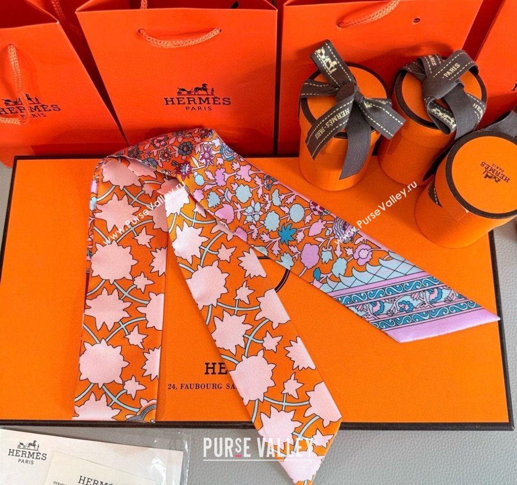 Hermes La Danse des Amazones Twilly Silk Bandeau Scarf 5x86cm Orange 2025 (SHI-250514015)