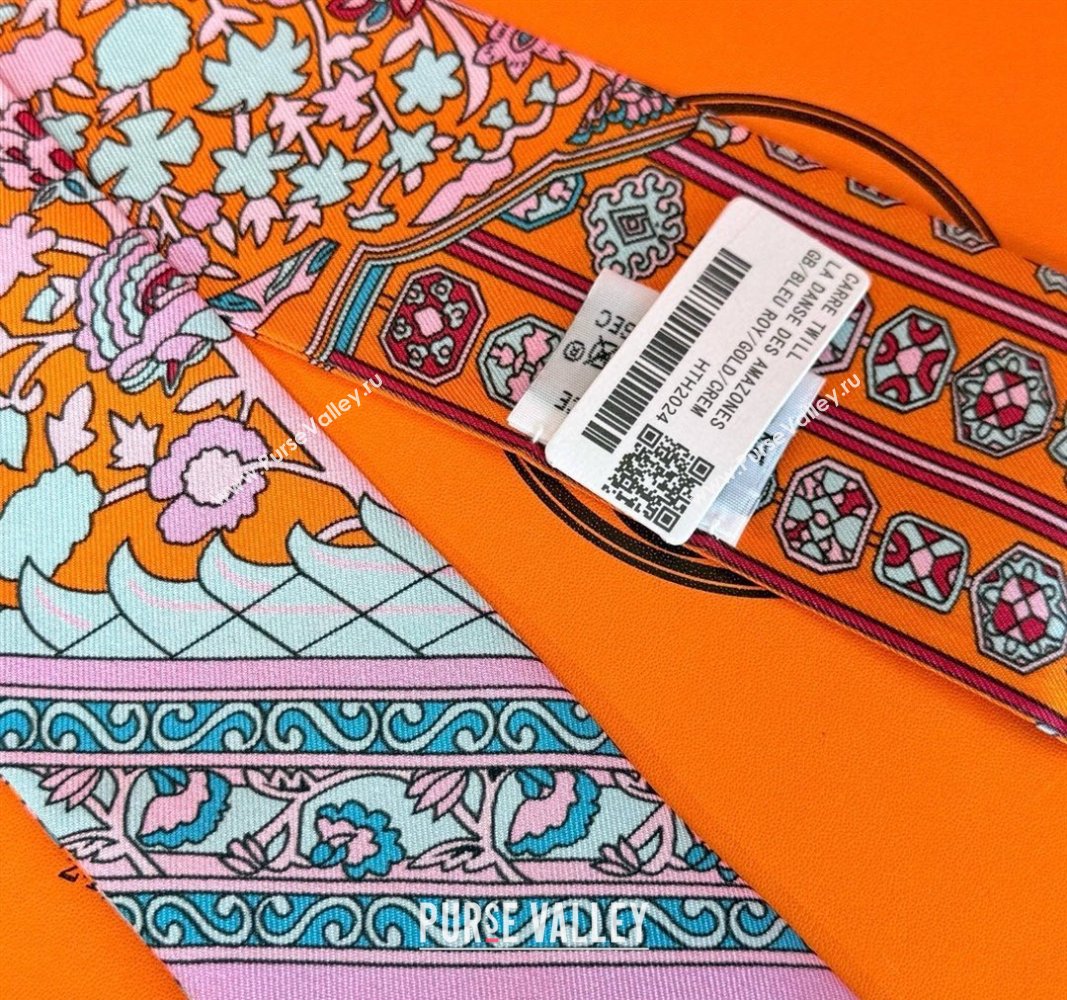 Hermes La Danse des Amazones Twilly Silk Bandeau Scarf 5x86cm Orange 2025 (SHI-250514015)