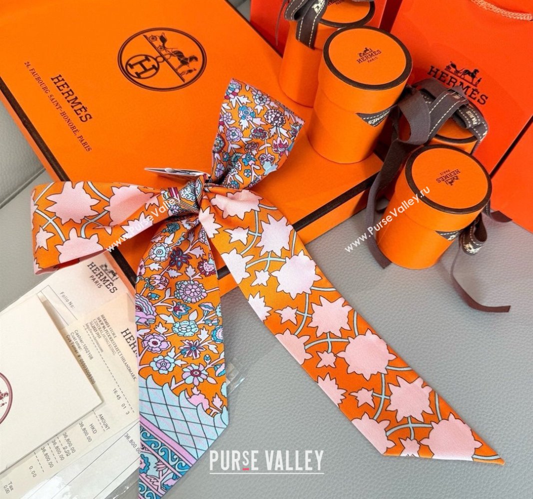 Hermes La Danse des Amazones Twilly Silk Bandeau Scarf 5x86cm Orange 2025 (SHI-250514015)