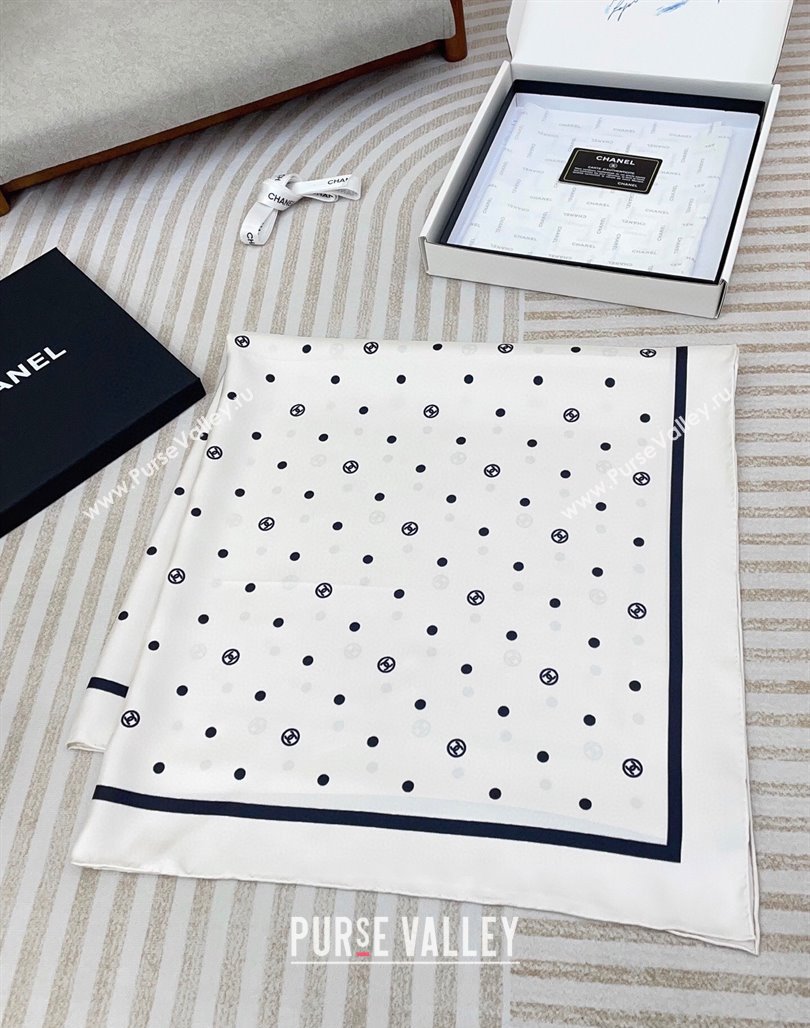 Chanel Circle CC Silk Square Scarf 90x90cm White 2025 CH051306 (SHI-250513135)