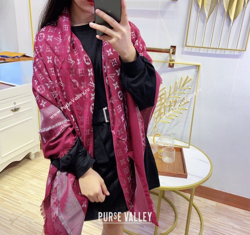 Louis Vuitton Classic Silk Wool Shawl Scarf 140cm with Silver-Tone Lurex Red 2025 (SHI-250514030)