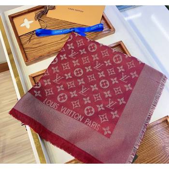 Louis Vuitton Classic Silk Wool Shawl Scarf 140cm with Silver-Tone Lurex Red 2025 (SHI-250514030)