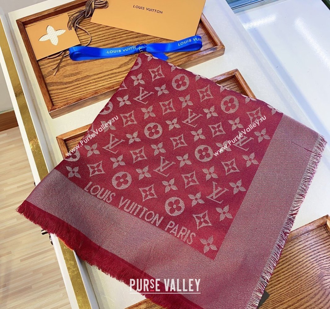 Louis Vuitton Classic Silk Wool Shawl Scarf 140cm with Silver-Tone Lurex Red 2025 (SHI-250514030)
