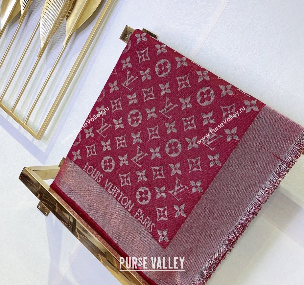 Louis Vuitton Classic Silk Wool Shawl Scarf 140cm with Silver-Tone Lurex Red 2025 (SHI-250514030)