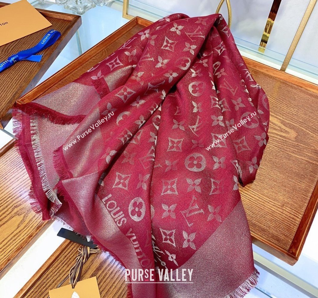 Louis Vuitton Classic Silk Wool Shawl Scarf 140cm with Silver-Tone Lurex Red 2025 (SHI-250514030)