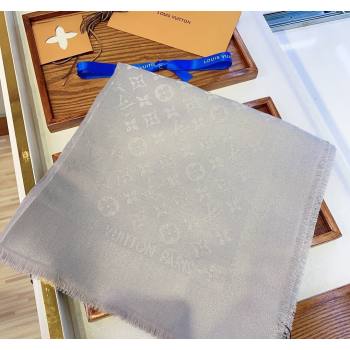 Louis Vuitton Classic Silk Wool Shawl Scarf 140cm with Silver-Tone Lurex Light Grey 2025 (SHI-250514031)