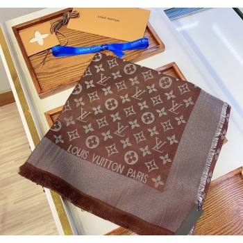 Louis Vuitton Classic Silk Wool Shawl Scarf 140cm with Silver-Tone Lurex Brown 2025 (SHI-250514037)