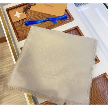 Louis Vuitton Classic Silk Wool Shawl Scarf 140cm with Silver-Tone Lurex Light Beige 2025 (SHI-250514038)