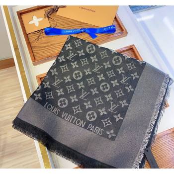 Louis Vuitton Classic Silk Wool Shawl Scarf 140cm with Silver-Tone Lurex Black 2025 (SHI-250514040)