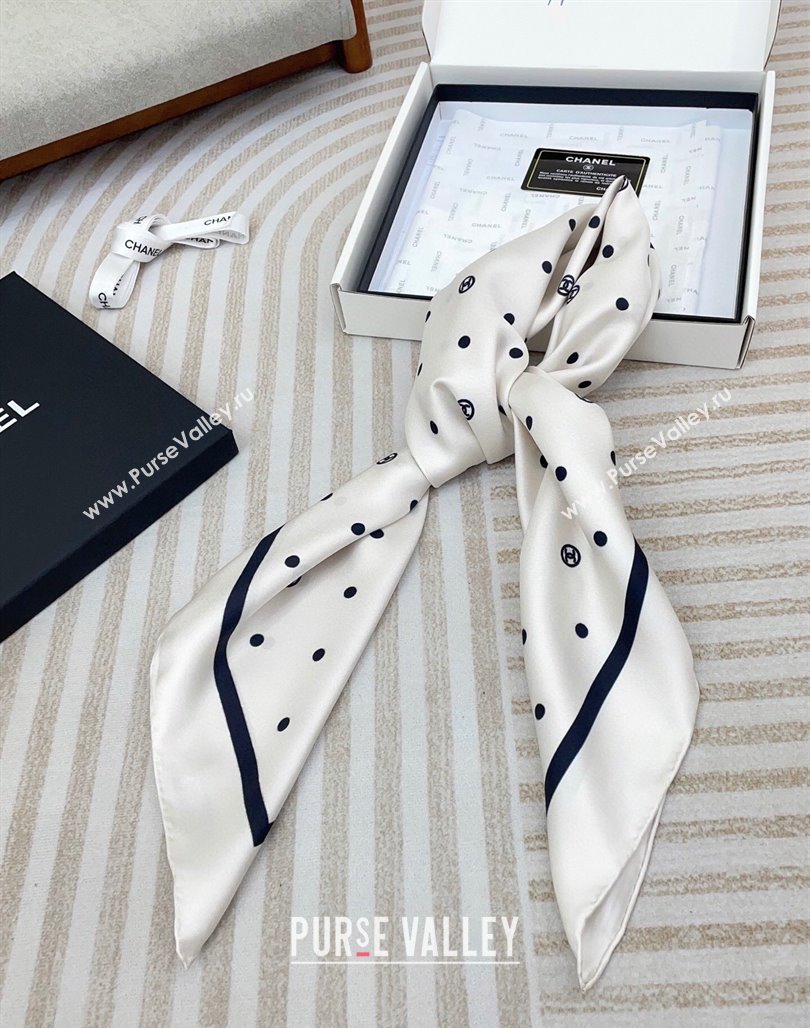 Chanel Circle CC Silk Square Scarf 90x90cm White 2025 CH051306 (SHI-250513135)