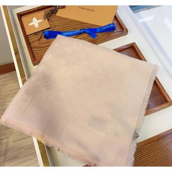 Louis Vuitton Classic Silk Wool Shawl Scarf 140cm with Silver-Tone Lurex Nude Pink 2025 (SHI-250514041)
