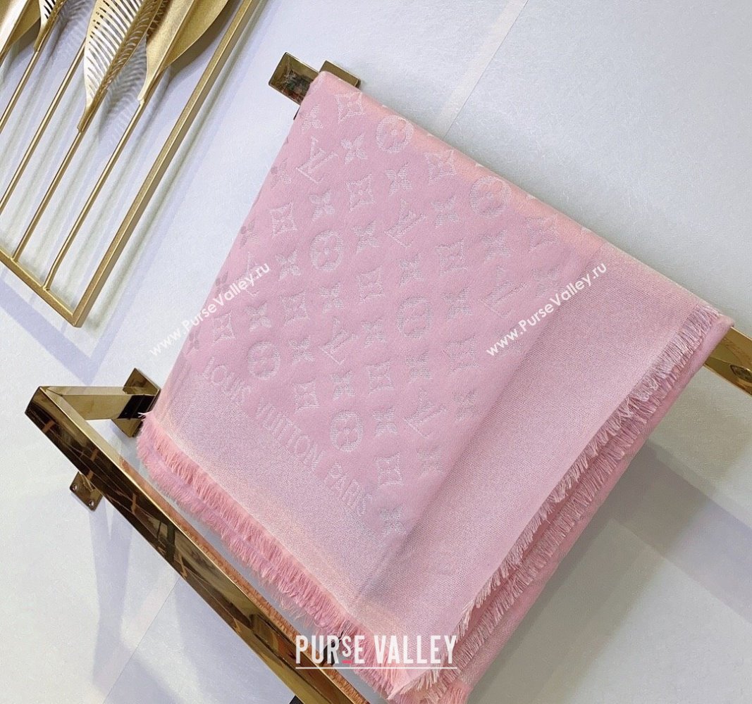 Louis Vuitton Classic Silk Wool Shawl Scarf 140cm with Silver-Tone Lurex Light Pink 2025 (SHI-250514042)