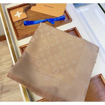 Louis Vuitton Classic Silk Wool Shawl Scarf 140cm with Silver-Tone Lurex Beige 2025 (SHI-250514043)