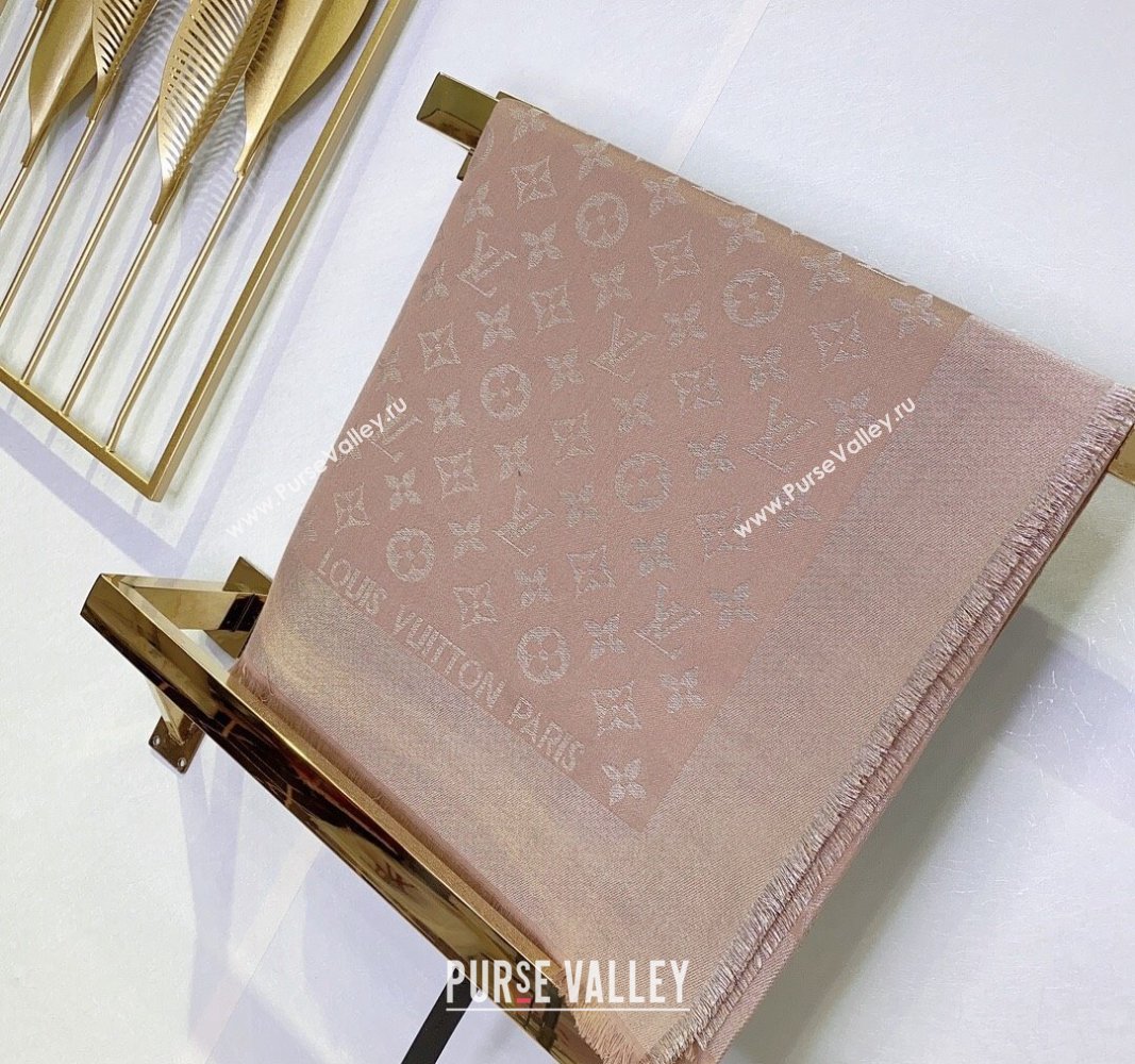 Louis Vuitton Classic Silk Wool Shawl Scarf 140cm with Silver-Tone Lurex Beige 2025 (SHI-250514043)