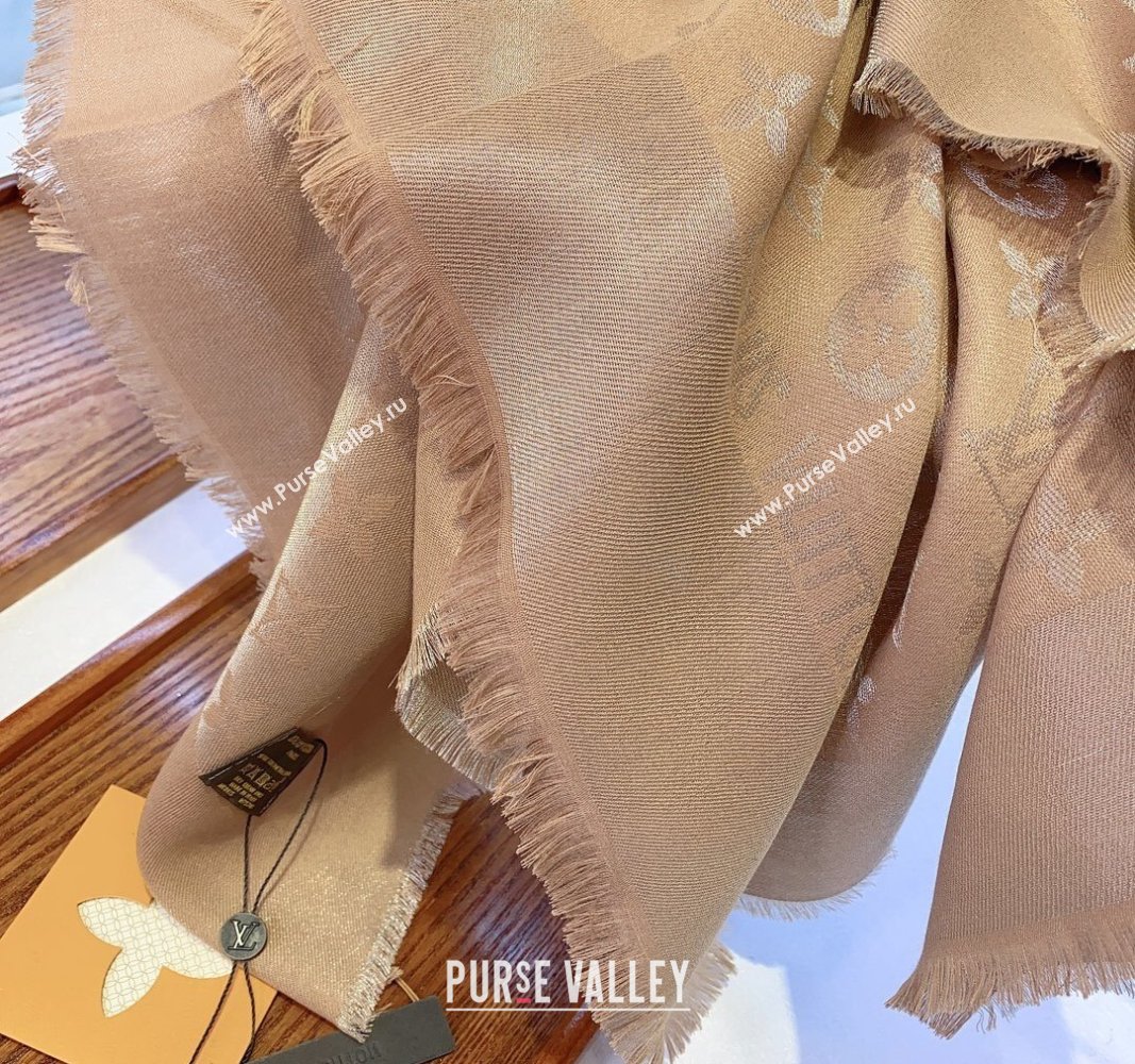 Louis Vuitton Classic Silk Wool Shawl Scarf 140cm with Silver-Tone Lurex Beige 2025 (SHI-250514043)