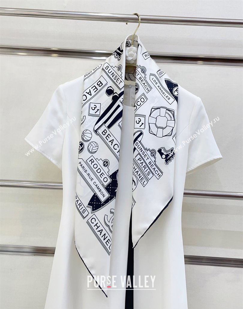 Chanel Printed Silk Square Scarf 90x90cm White 2025 CH051309 (SHI-250513142)