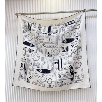 Chanel Printed Silk Square Scarf 90x90cm White 2025 CH051309 (SHI-250513142)