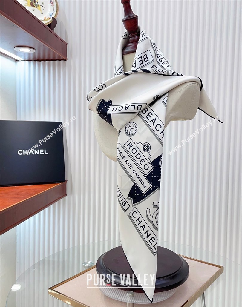 Chanel Printed Silk Square Scarf 90x90cm White 2025 CH051309 (SHI-250513142)