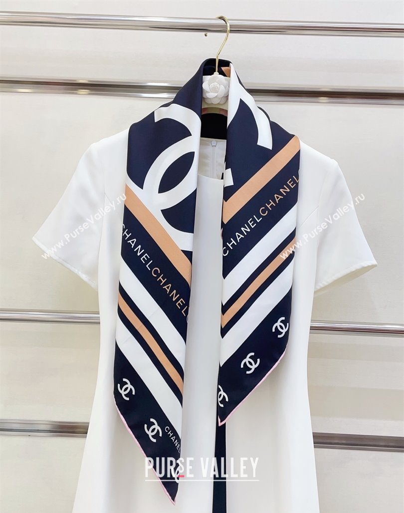 Chanel CC Silk Square Scarf 90x90cm Navy Blue 2025 CH051310 (SHI-250513143)