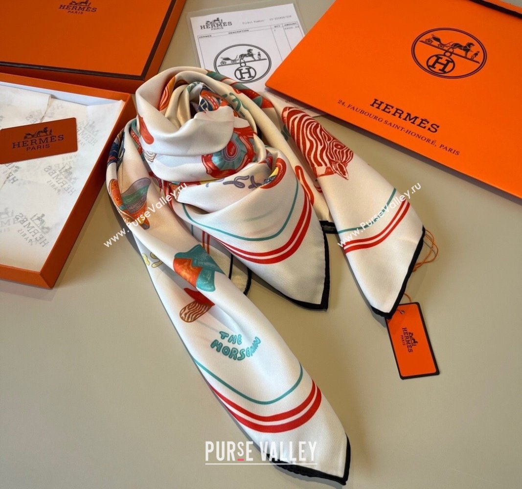 Hermes Funny Ice Cream Silk Square Scarf 90x90cm White 2025 (XMN-250514027)
