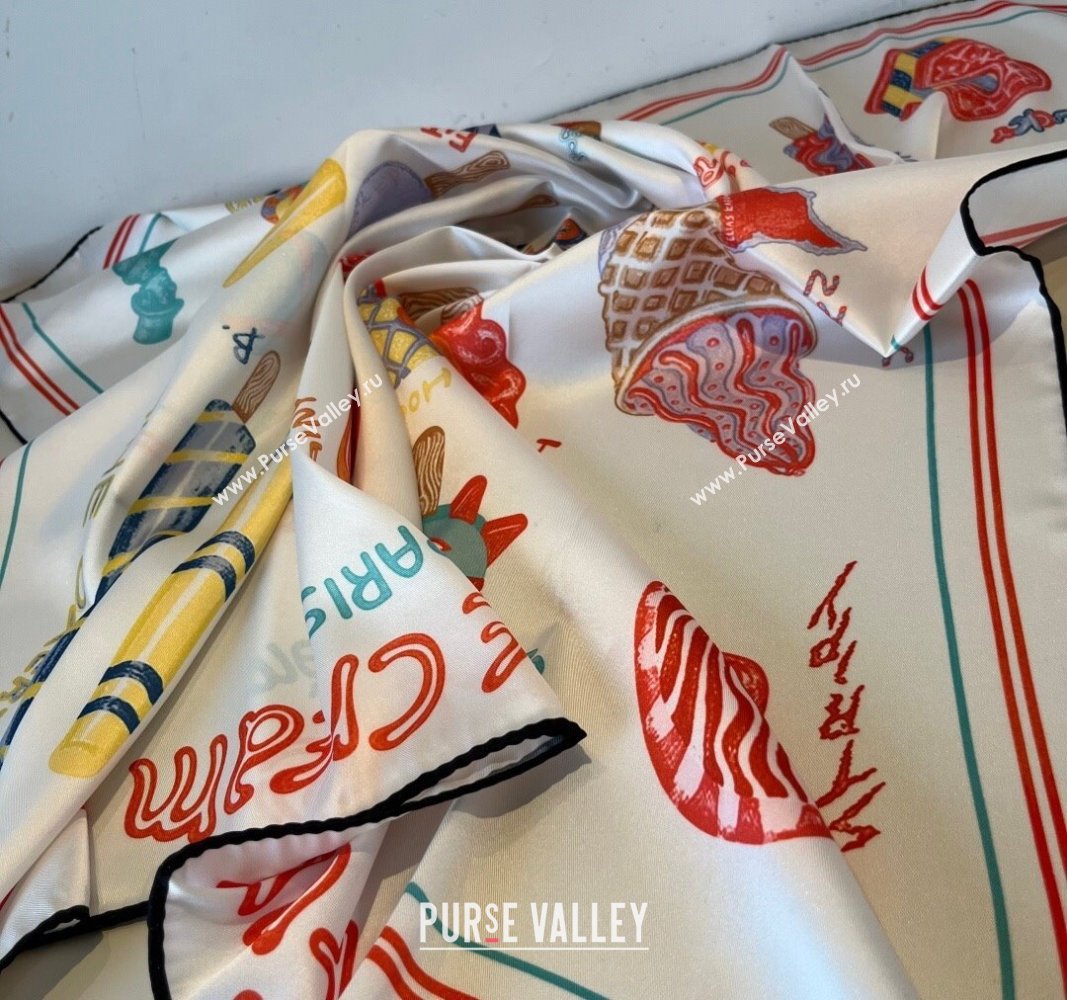 Hermes Funny Ice Cream Silk Square Scarf 90x90cm White 2025 (XMN-250514027)