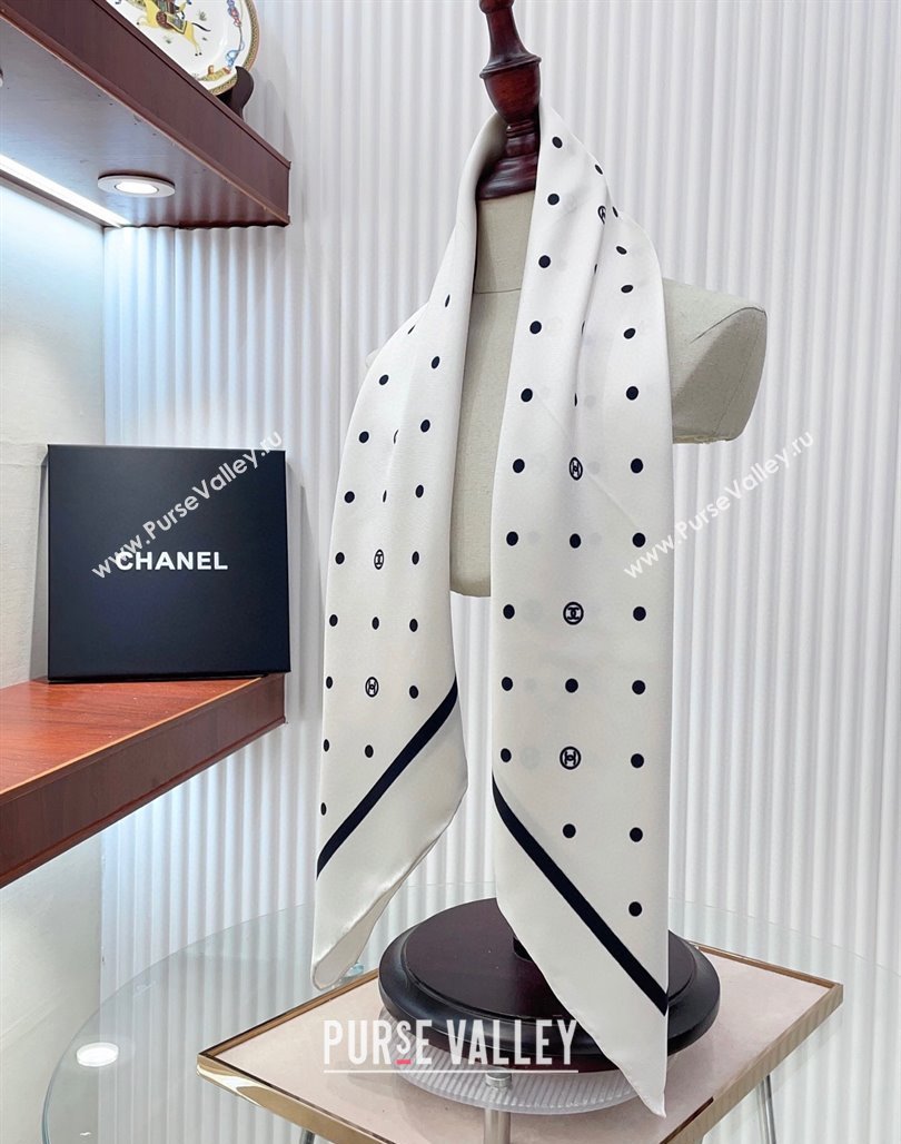 Chanel Circle CC Silk Square Scarf 90x90cm White 2025 CH051306 (SHI-250513135)